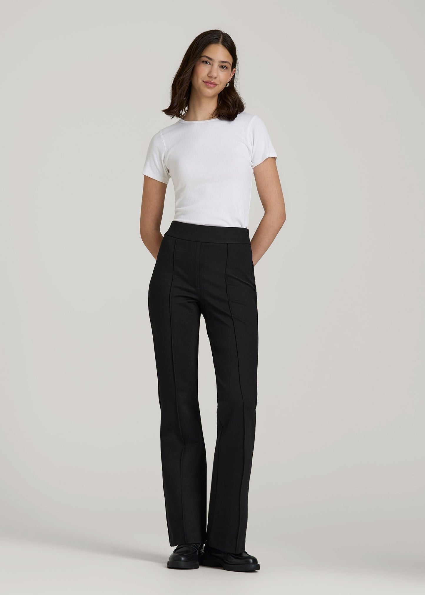 Flex Ponte Pull On Flare Pants for Tall Women in Black