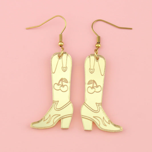 Working 9-5 Gold Cowgirl Boot Earrings