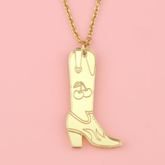 Working 9-5 Gold Cowgirl Boot Necklace