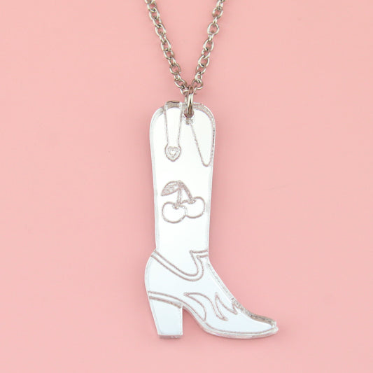 Working 9-5 Silver Cowgirl Boot Necklace