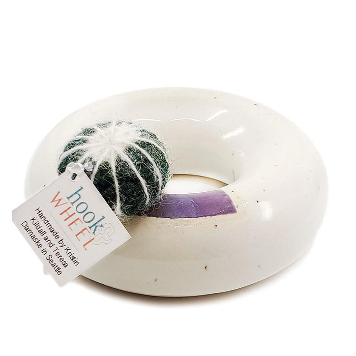 Large Plush Cactus - Echinocactus Grusonii in Purple Donut Pot by Hook And Wheel