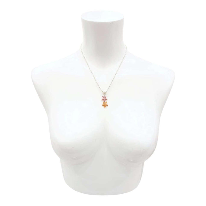 Necklace - Double Sea Star Pendant (Red Orange, Silver Plate) by Tiny Aloha