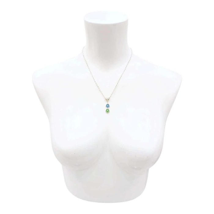 Necklace - Double Small Flower Pendant (Blue Green, Silver Plate) by Tiny Aloha