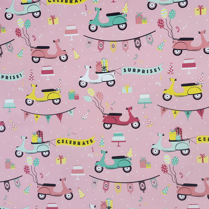 Scooters on Pink Wrapping Paper