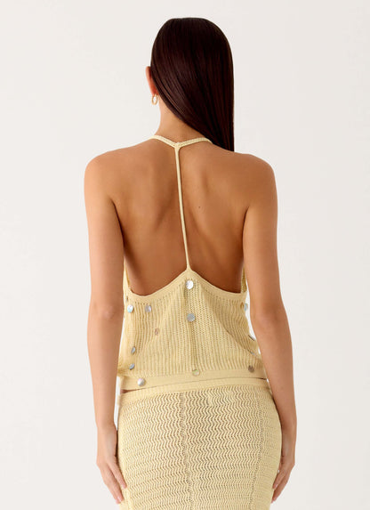 Adelaida Beaded Crochet Top - Yellow