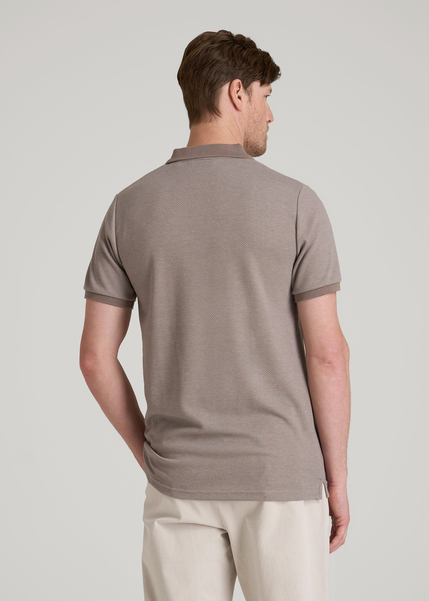 Embossed Geo Zip Collar Polo Shirt for Tall Men in Portobello