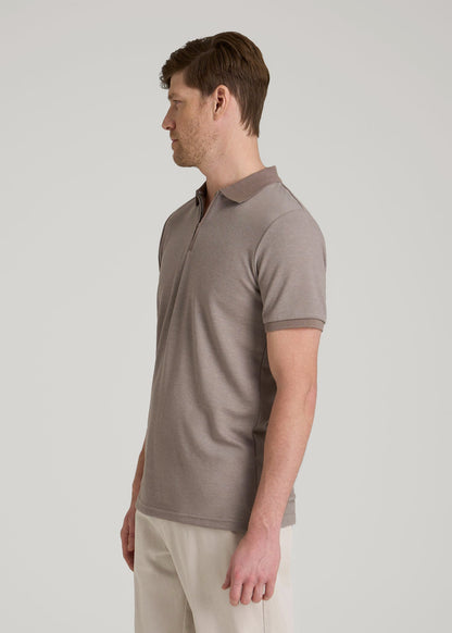 Embossed Geo Zip Collar Polo Shirt for Tall Men in Portobello