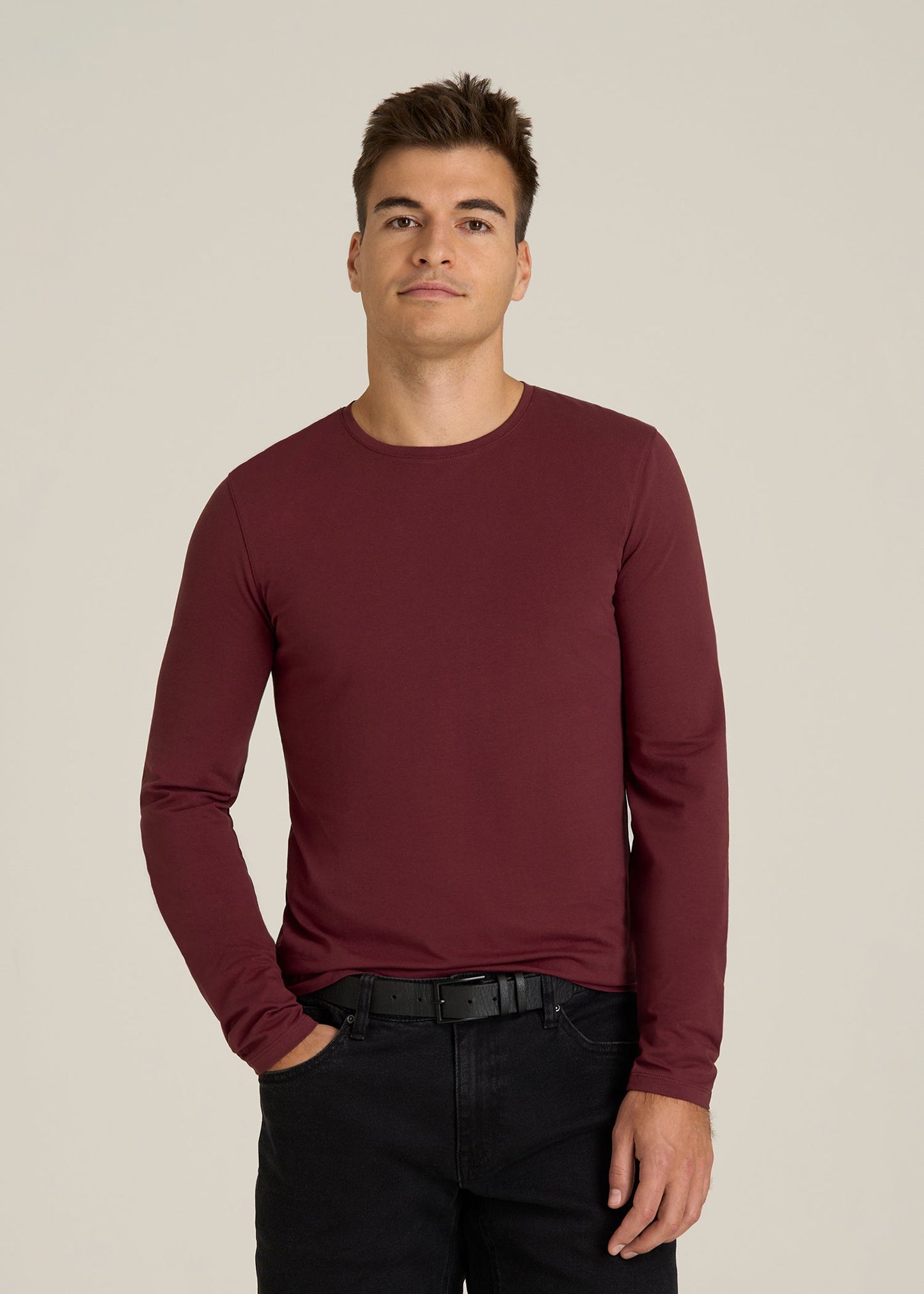 Essential Tees Slim Fit Long Sleeve Tee for Tall Men in Tawny Port