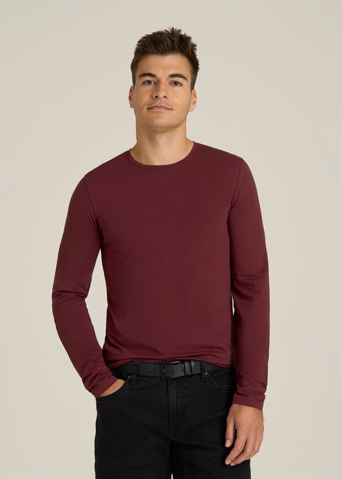 Essential Tees Slim Fit Long Sleeve Tee for Tall Men in Tawny Port