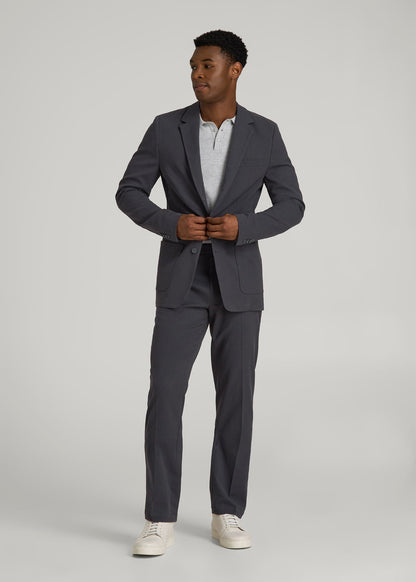 Textured Garment Washed Stretch Cotton Blazer for Tall Men in Iron Grey
