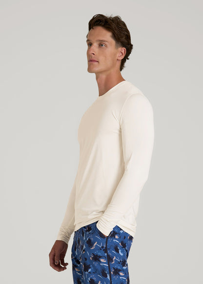 Long Sleeve UPF 50 Rash Guard for Tall Men in White Alyssum