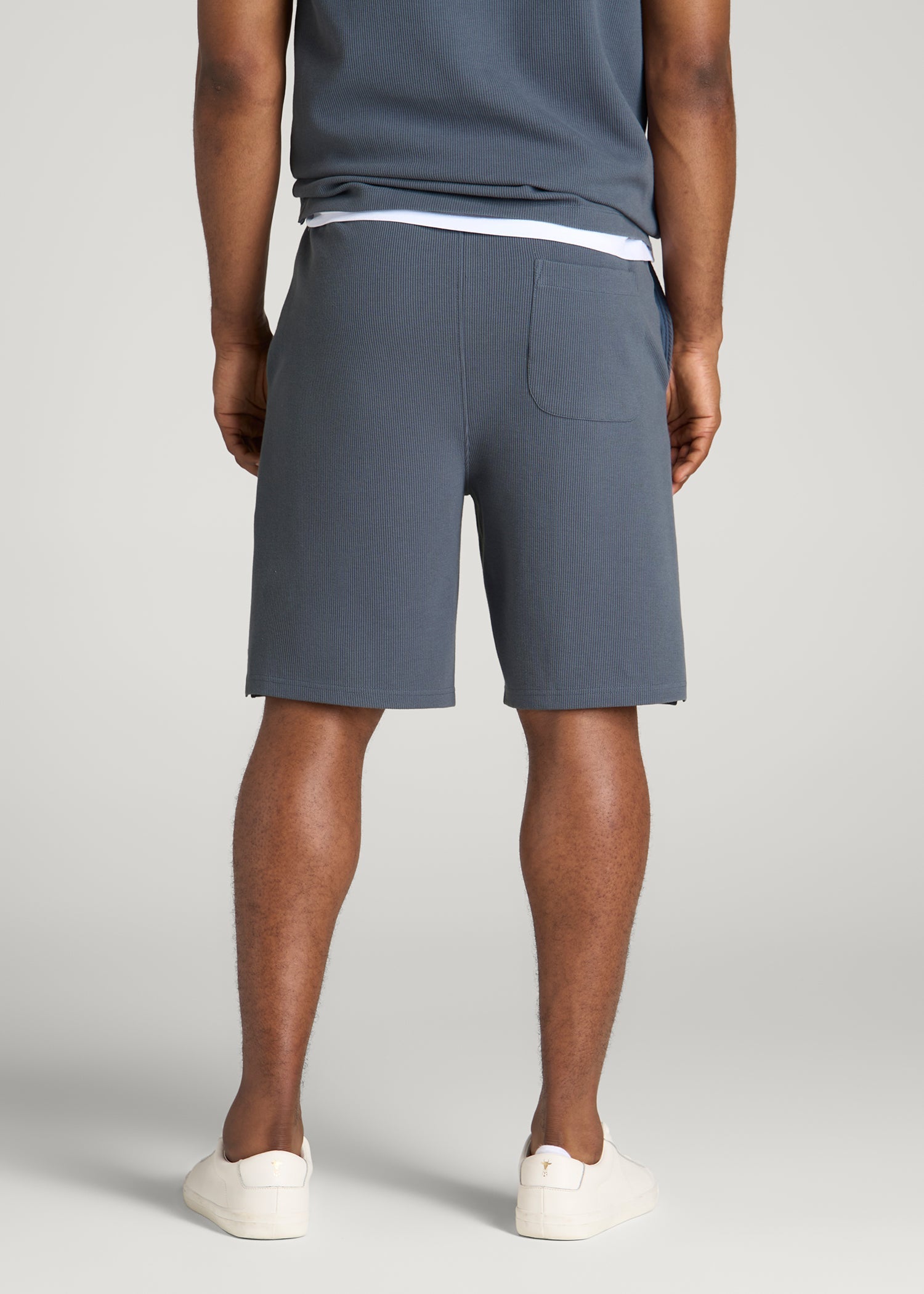 Micro Waffle Short for Tall Men in Grey Blue