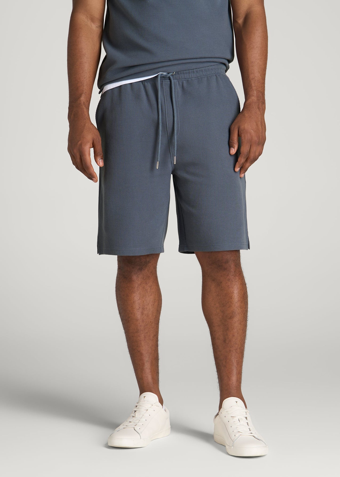 Micro Waffle Short for Tall Men in Grey Blue