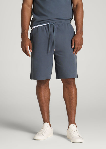 Micro Waffle Short for Tall Men in Grey Blue