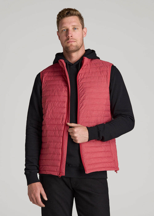 Packable Puffer Vest for Tall Men in Red Space Dye