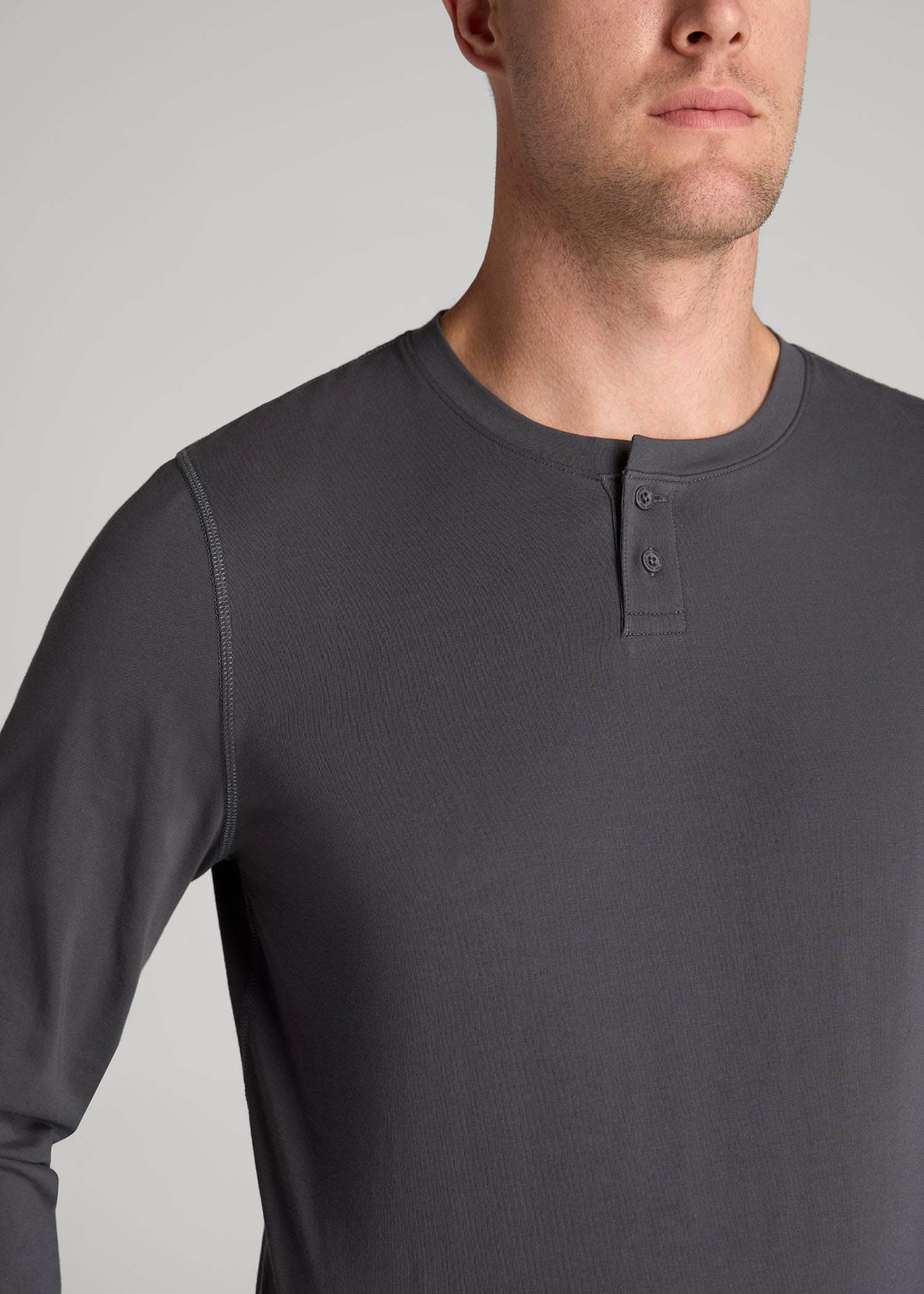 Pima Stretch Knit Henley Shirt for Tall Men in Iron Grey