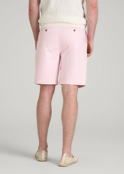 Stretch Cotton Linen Blend Shorts for Tall Men in Barely Pink