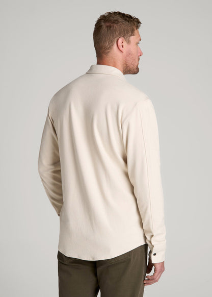 Stretch Flannel Button Shirt for Tall Men in Soft Beige