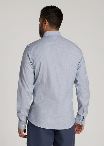 Stretch Linen Dress Shirt for Tall Men in Blue and White Pinstripe