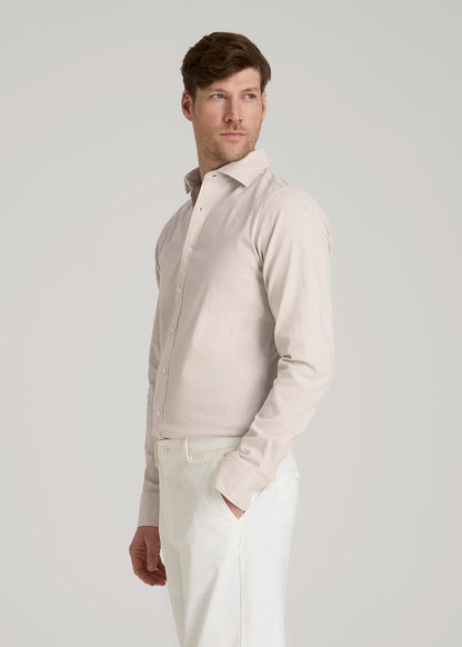 Stretch Linen Dress Shirt for Tall Men in Light Stone Mix