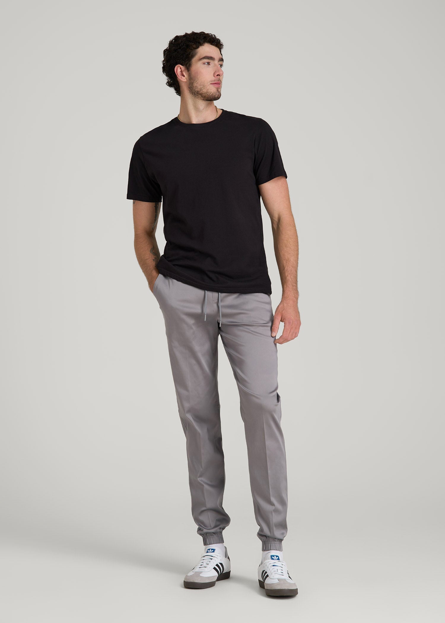 Stretch Twill Jogger Pants for Tall Men in Owl Grey