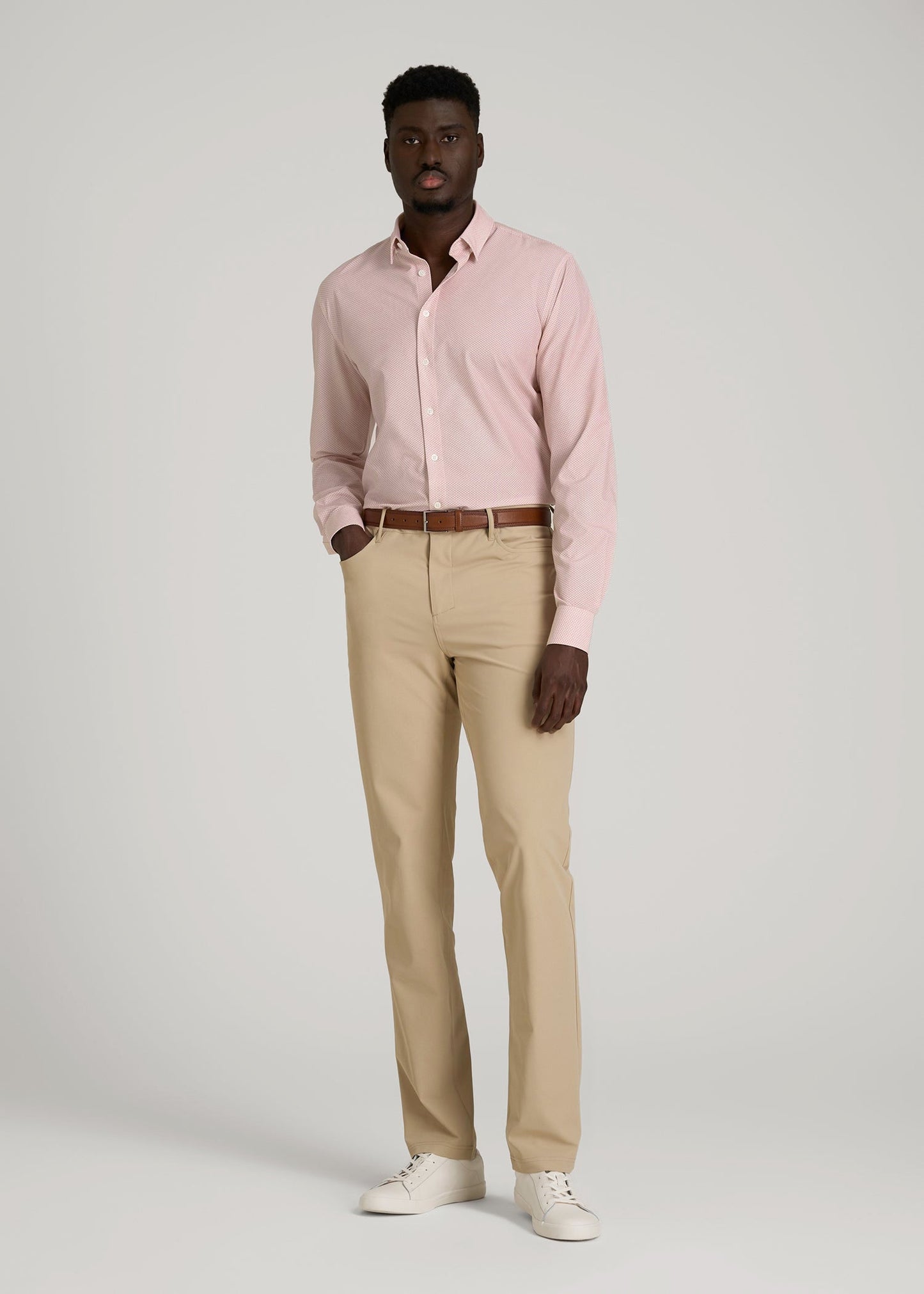 Traveler Stretch Dress Shirt in Light Orange Geometric