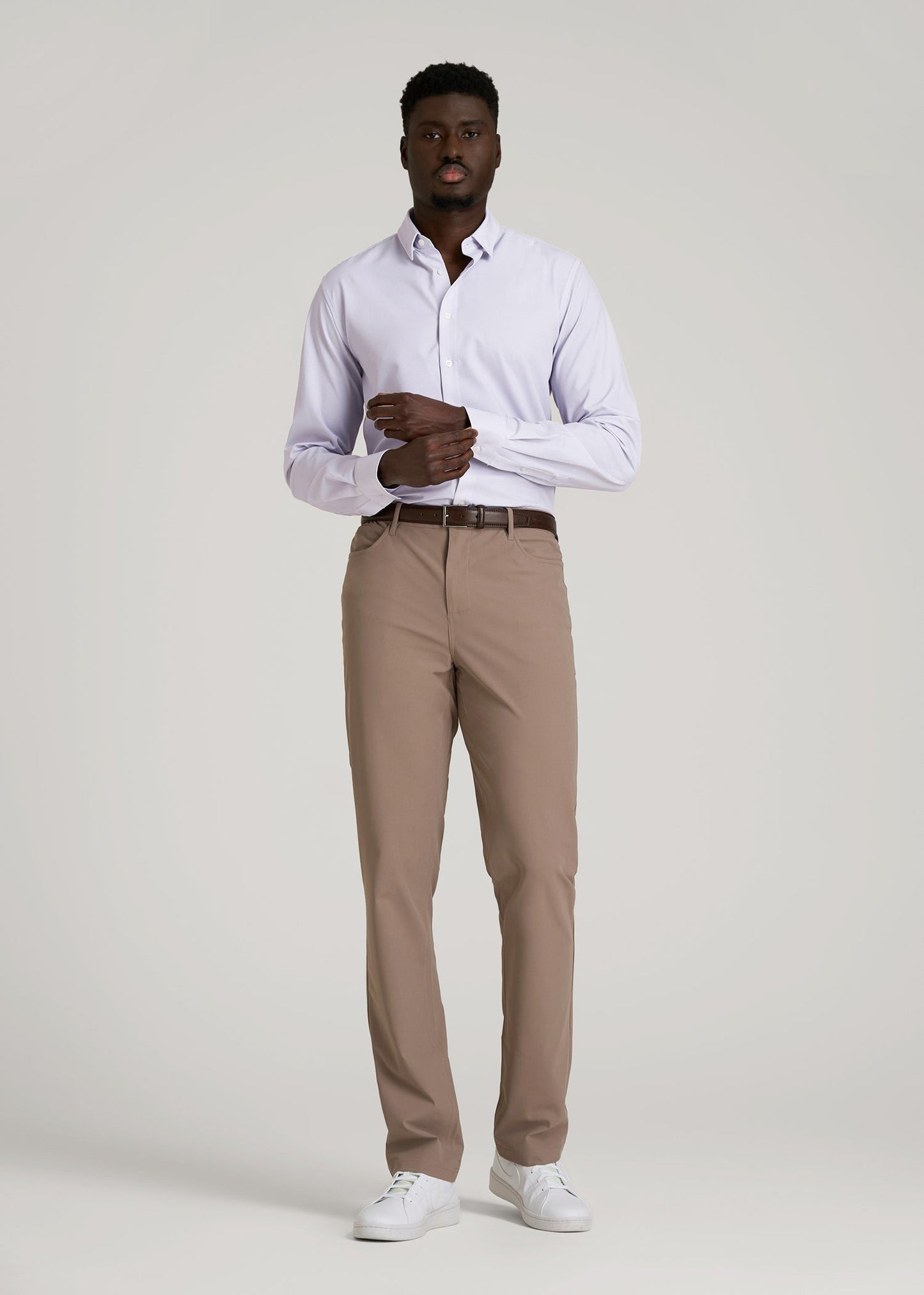 Traveler Stretch Dress Shirt in Light Violet Geometric