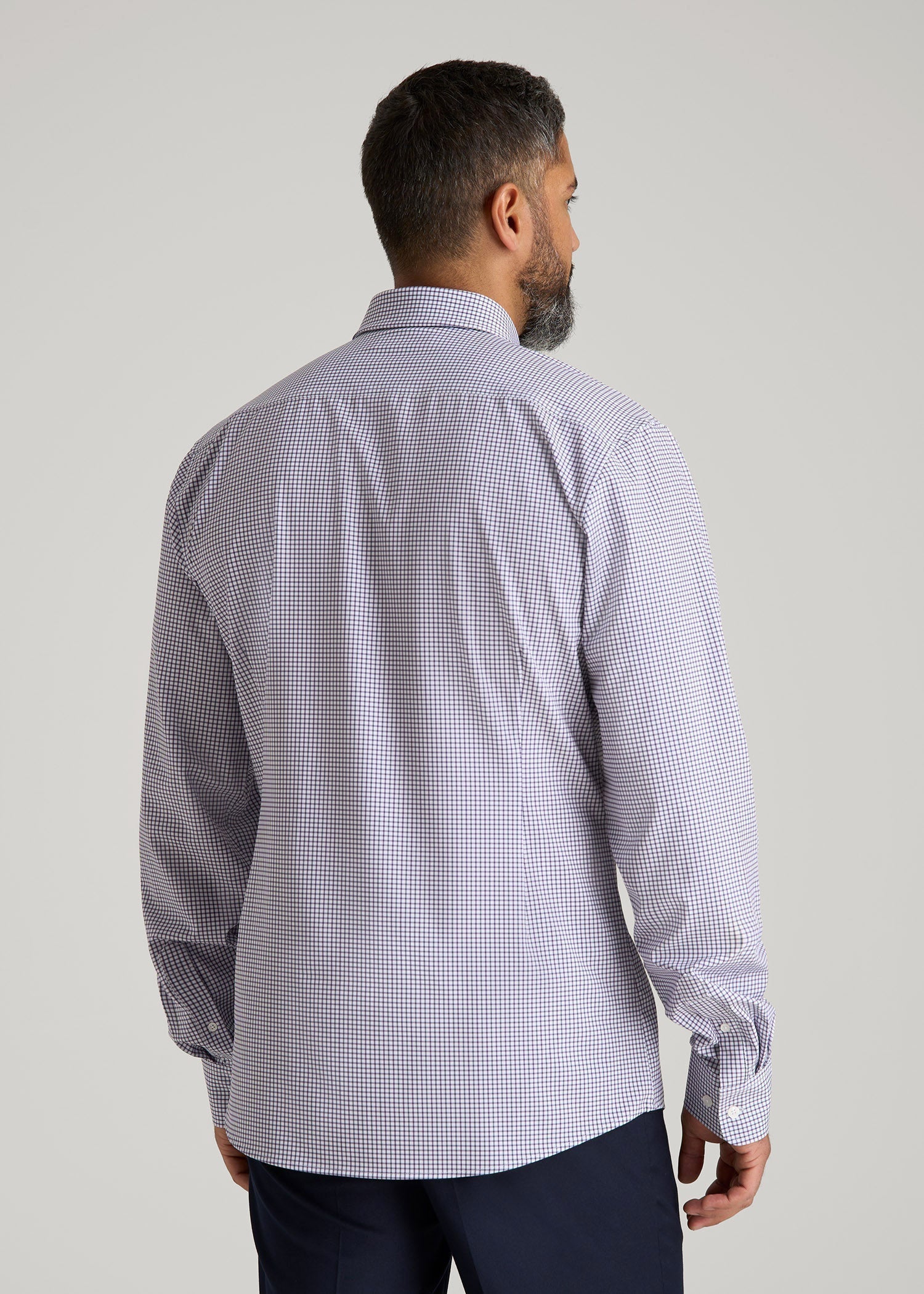 Traveler Stretch Dress Shirt in Plum and Black Grid