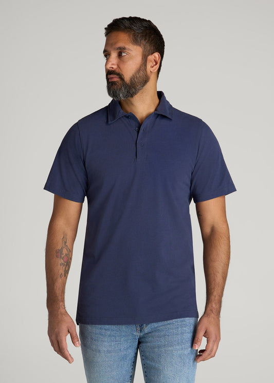 LJ&S Ultra Soft Short Sleeve Cotton Polo for Tall Men in Vintage Midnight Navy