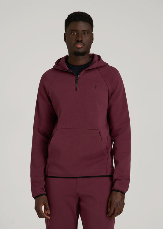 Tech Motion Fleece Hooded Popover for Tall Men in Tawny Port