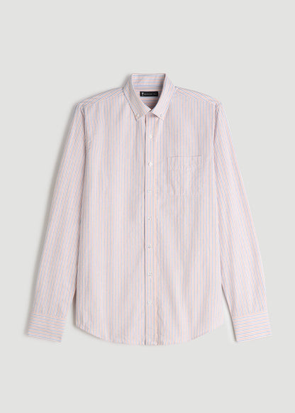 Washed Oxford Shirt for Tall Men in Apricot and Blue Multi Stripe