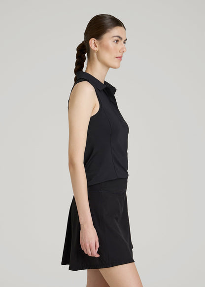 Active Sleeveless Polo Shirt for Tall Women in Black