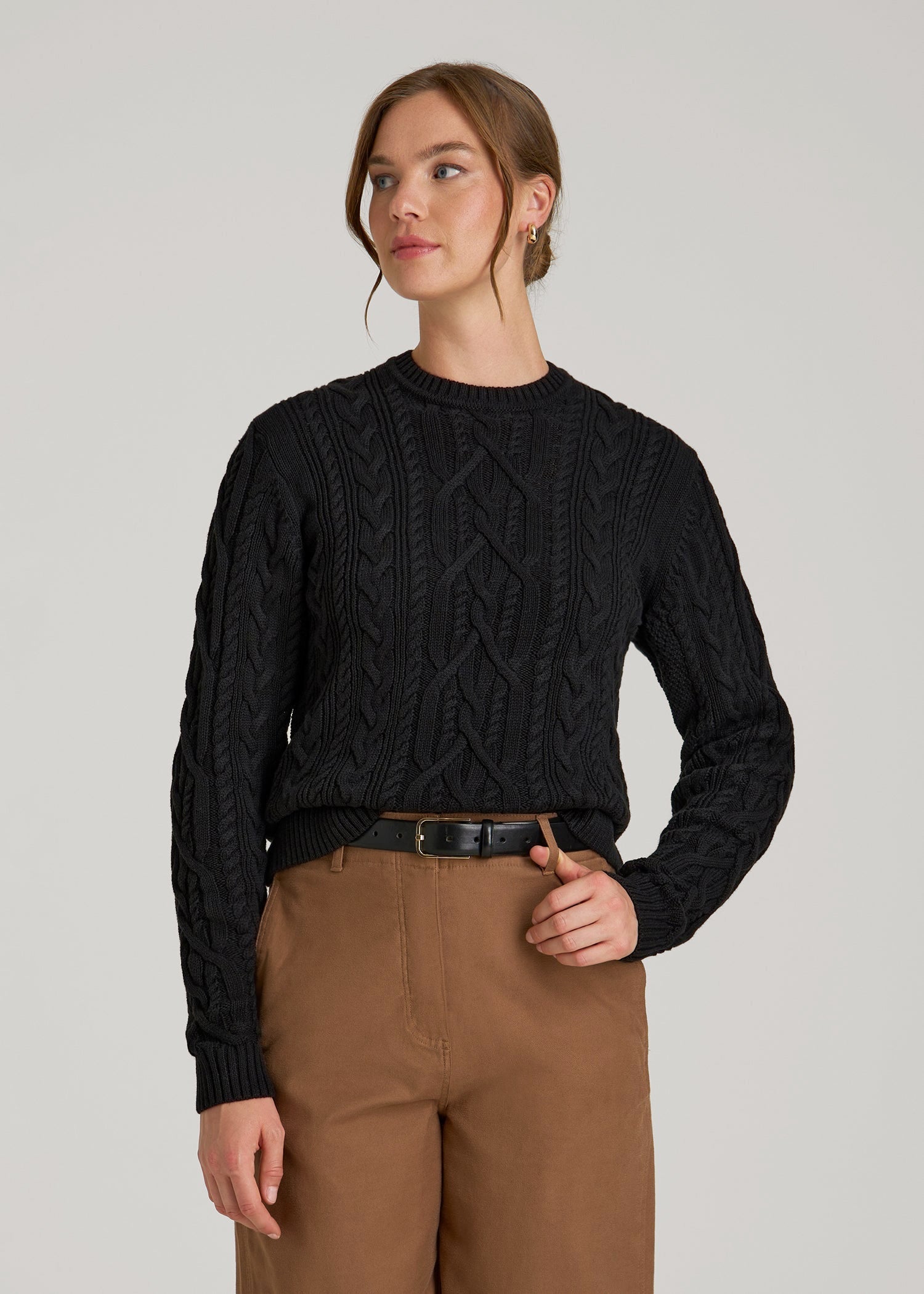 Cotton Crewneck Sweater for Tall Women in Black