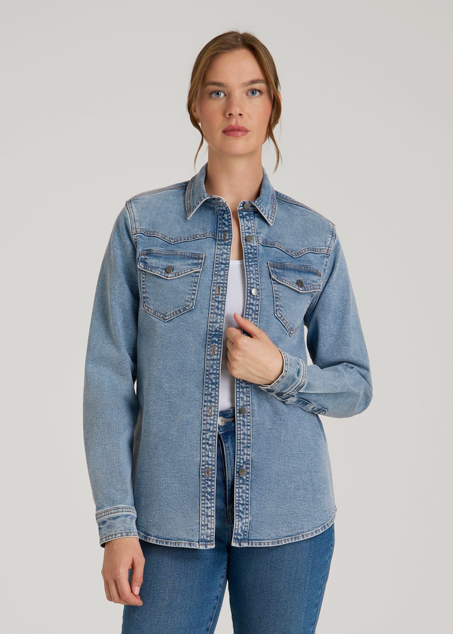 Western Denim Shirt for Tall Women in Heritage Faded