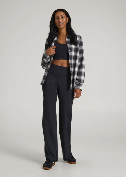 Flannel Button-Up Shirt for Tall Women in Grey and White Plaid