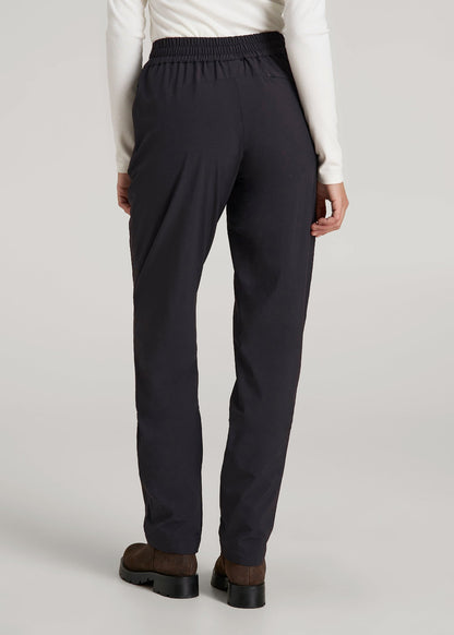 Pull On Fleece Lined Trouser Pants for Tall Women in Black