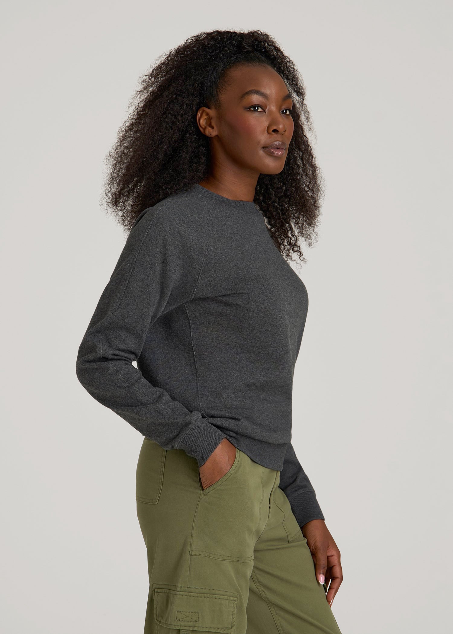 French Terry Crewneck Sweatshirt for Tall Women in Charcoal Mix