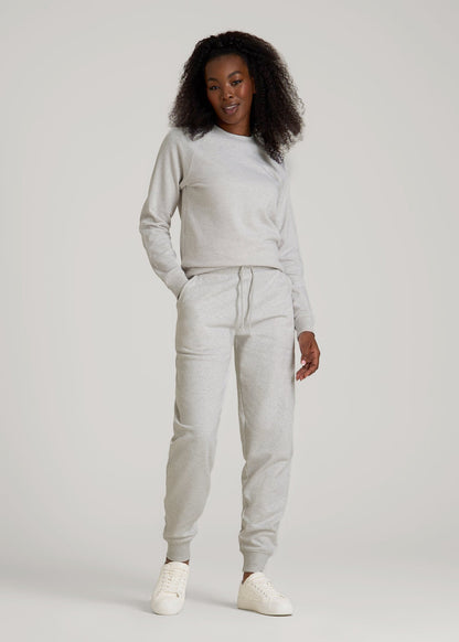 French Terry Crewneck Sweatshirt for Tall Women in Heather Cloud White