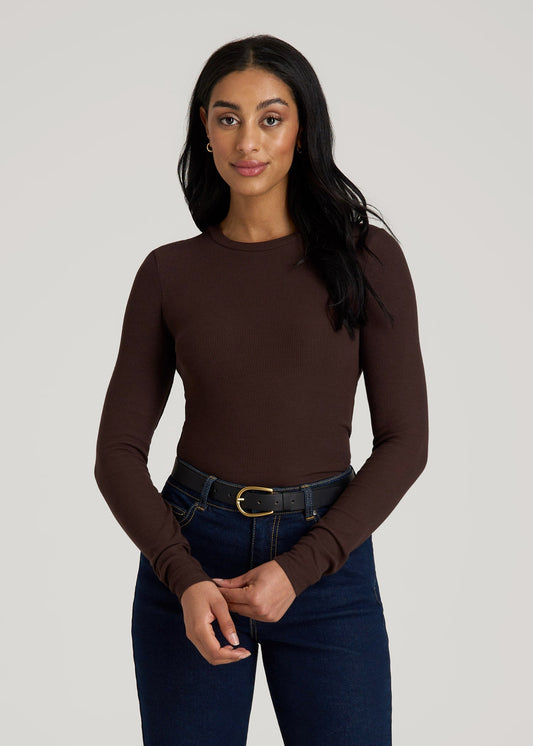 FITTED Ribbed Long Sleeve Tee for Tall Women in Espresso