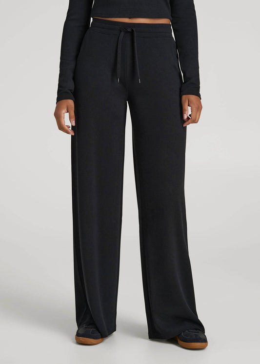 Mid-Rise Waffle Wide-Leg Pants for Tall Women in Black