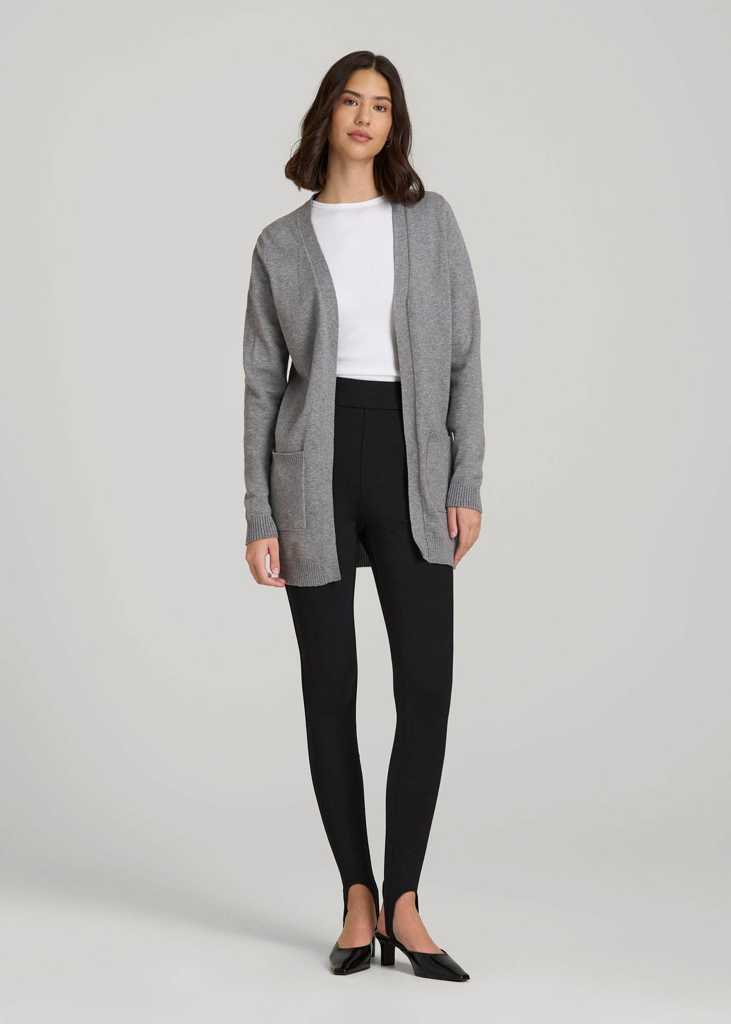 Open-Front Long Cardigan Sweater for Tall Women in Ash Grey Mix