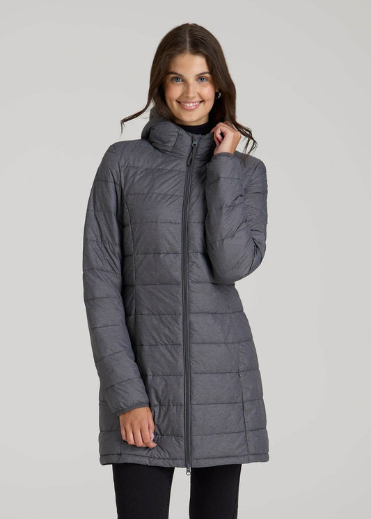 Packable Puffer Jacket for Tall Women in Charcoal Space Dye