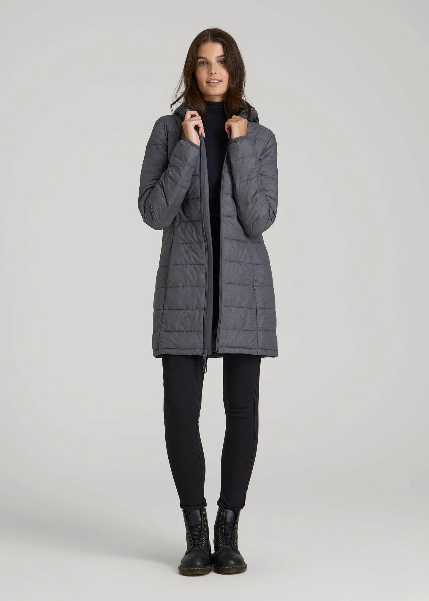 Packable Puffer Jacket for Tall Women in Charcoal Space Dye