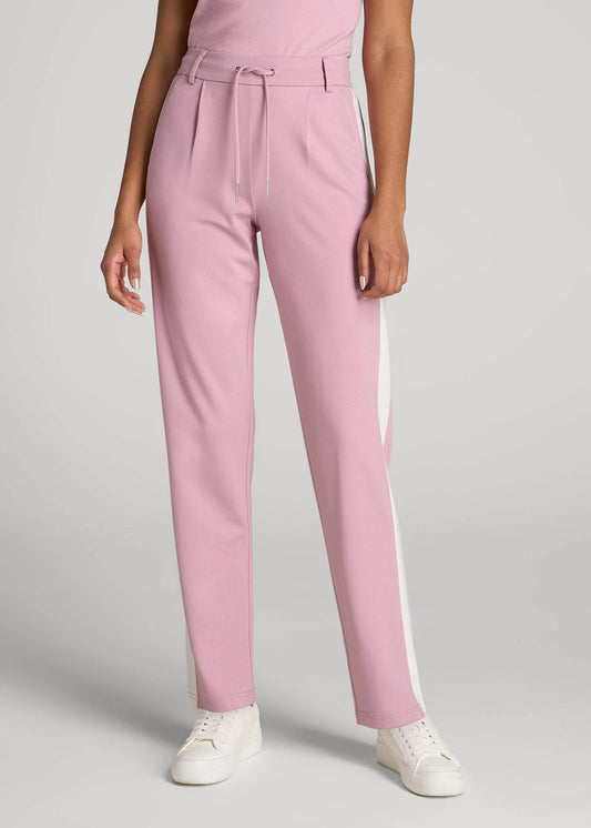 Pull On Tuxedo Stripe Pants for Tall Women in Pink Peony and White Alyssum