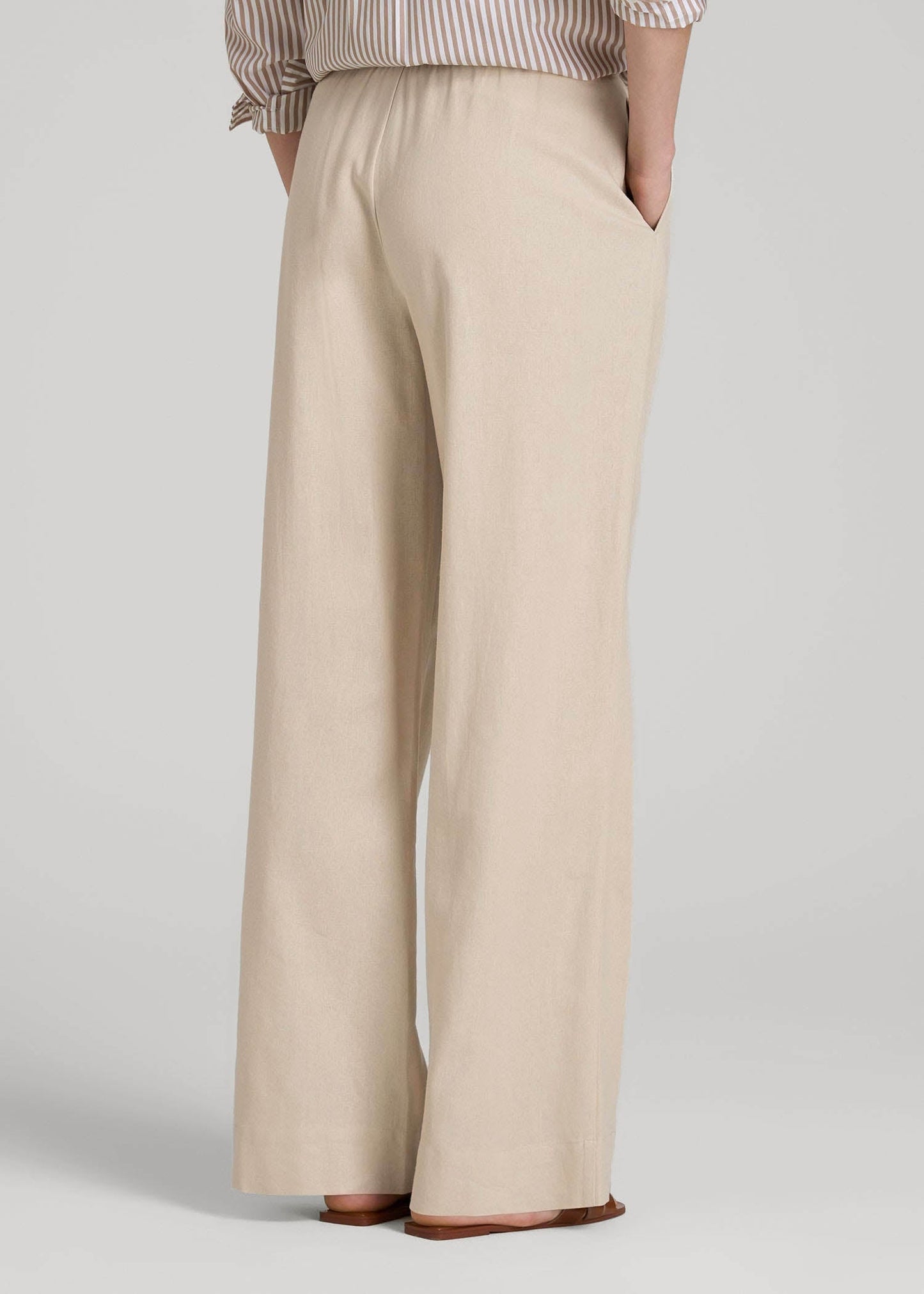 Pull On Wide Leg Linen Pants for Tall Women in Light Stone