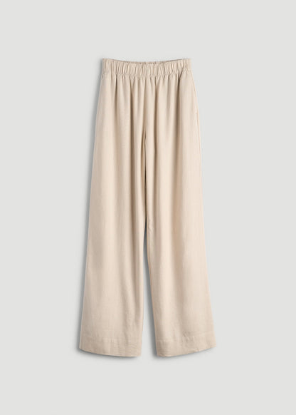 Pull On Wide Leg Linen Pants for Tall Women in Light Stone