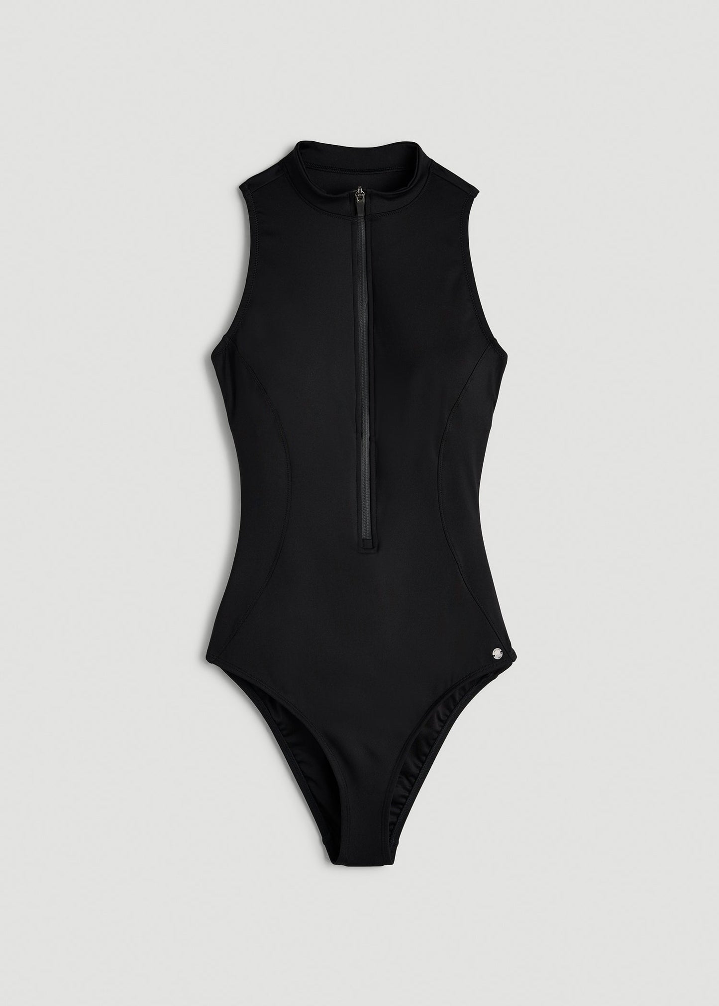 Quarter Zip Cinched One Piece Swimsuit for Tall Women in Deep Black