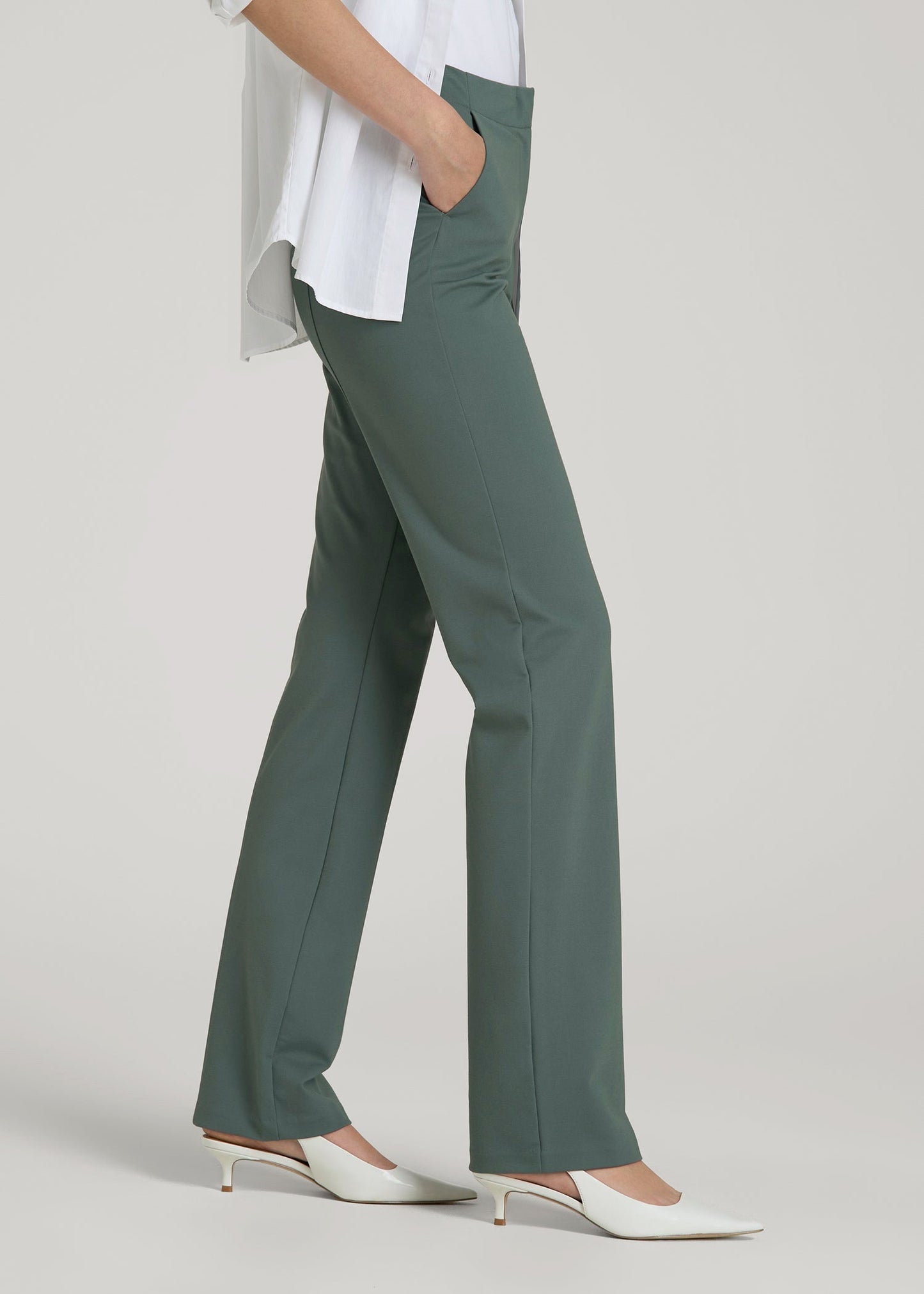 Freedom Flex Slim Straight Leg Dress Pants for Tall Women in Balsam Green