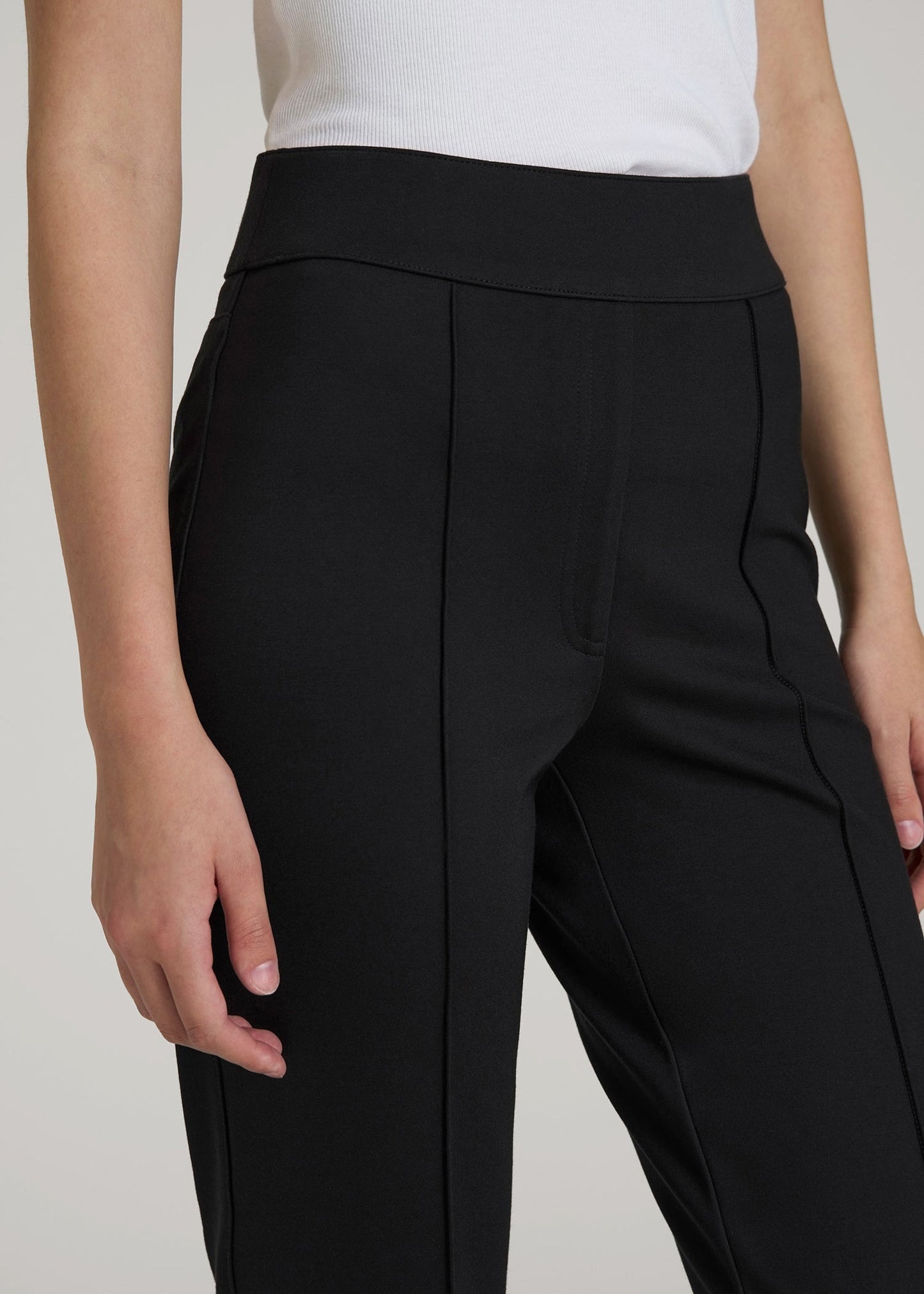 Flex Ponte Pull On Flare Pants for Tall Women in Black