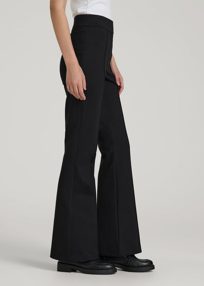 Flex Ponte Pull On Flare Pants for Tall Women in Black